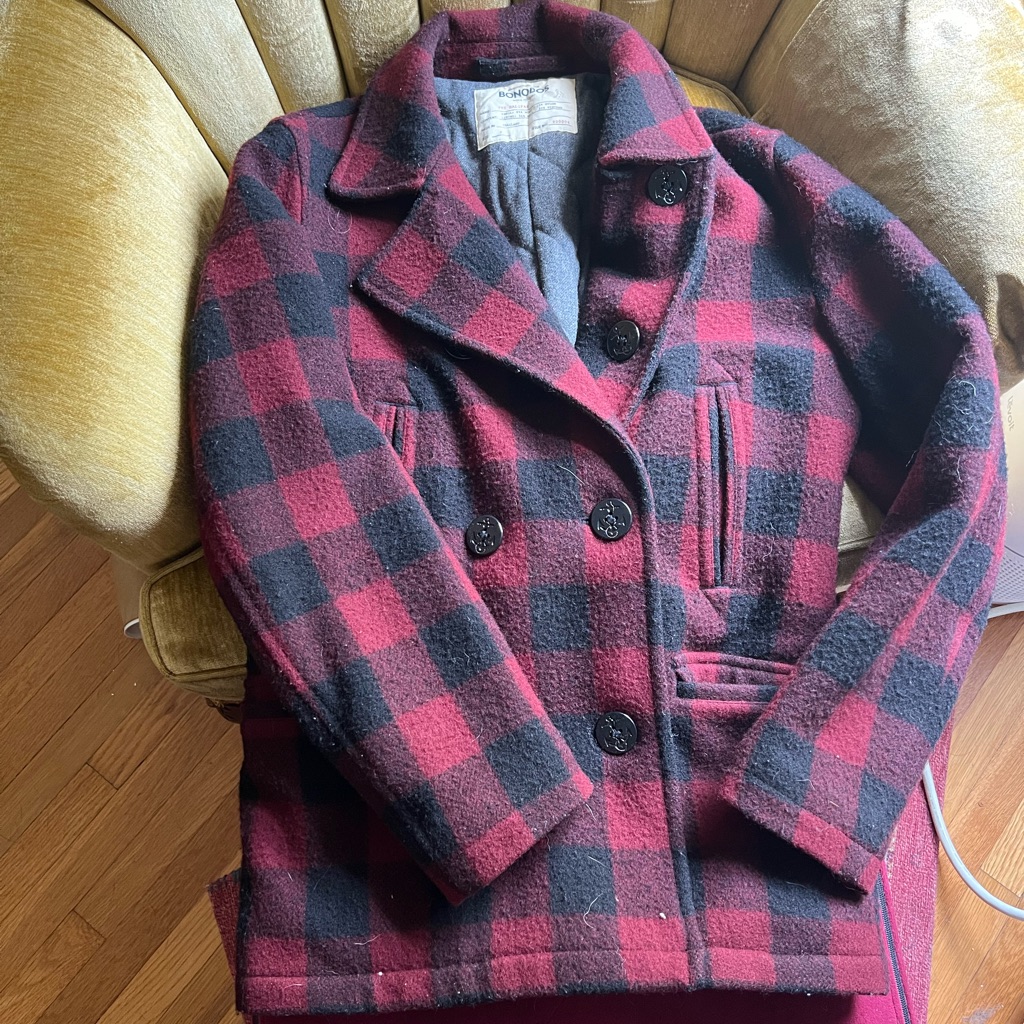 Bonobos Red And Black Checkered Pea Coat